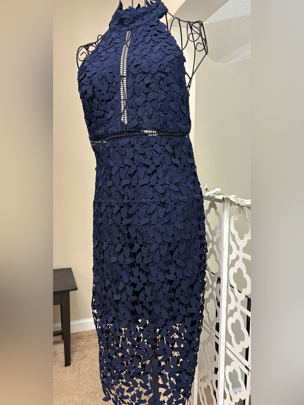 Bardot Navy Floral Crochet Midi Dress